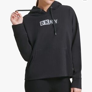 DKNY Sport Black Pigment Dyed Two Tone Logo Distressed Hoodie Women's La…